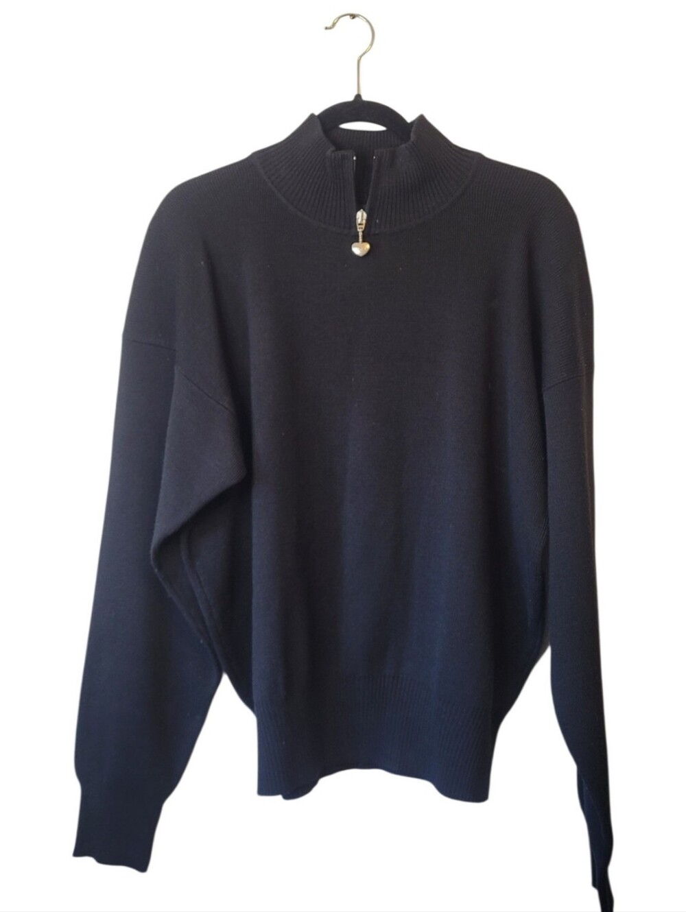 Obermeyer Wool Blend Black Zip Ribbed Mock Neck Sweater Size L